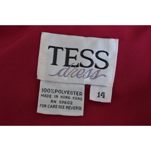 Vintage 80s Magenta Polyester Wrap Dress By Tess | size 14 - Picture 8 of 9